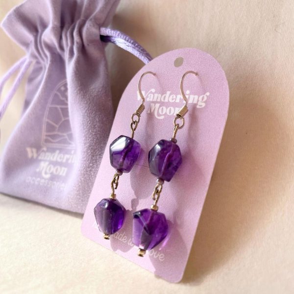 Amethyst Dangle Teardrop Earrings, Lilac Seed Beads, Silver Plated Earrings, Minimalist Beaded Earrings Healing Gift