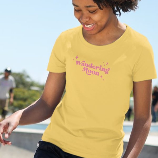 Wandering Moon T-shirt Yellow with Barbie Pink - Image 2