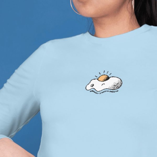 Sunny Side Up Pun Long Sleeve T-shirt Blue Egg Sunrise | Wandering Moon Designs