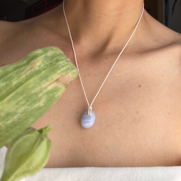 Blue Lace Agate Crystal Minimal Necklace Blue Gemstone Layering Necklace Adjustable Healing Gift Female Power Wedding Gift Something Blue - Image 3