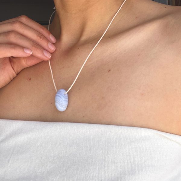 Blue Lace Agate Crystal Minimal Necklace Blue Gemstone Layering Necklace Adjustable Healing Gift Female Power Wedding Gift Something Blue