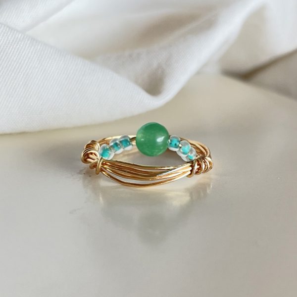 Crystal Green Aventurine Bead Wire Ring Fidget Ring Anxiety Ring best friend gift