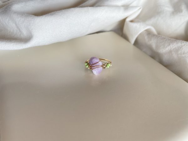 Lilac Lepidolite Green Bead Wire Dainty Ring Copper Ring Handmade ring - Image 5