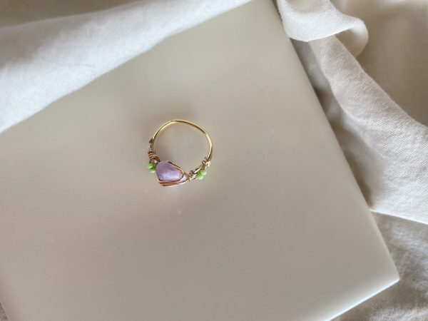 Lilac Lepidolite Green Bead Wire Dainty Ring Copper Ring Handmade ring - Image 2