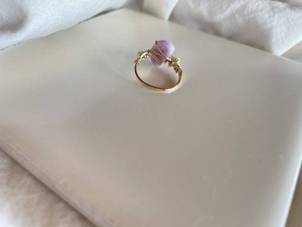 Lilac Lepidolite Green Bead Wire Dainty Ring Copper Ring Handmade ring - Image 3