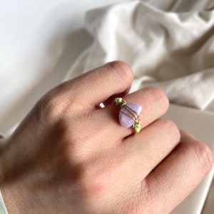 Lilac Lepidolite Green Bead Wire Dainty Ring Copper Ring Handmade ring