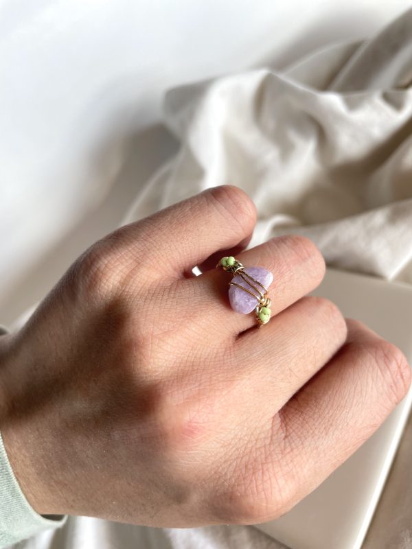 Lilac Lepidolite Green Bead Wire Dainty Ring Copper Ring Handmade ring