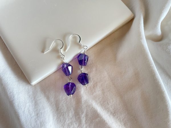 Amethyst Dangle Teardrop Earrings, Lilac Seed Beads, Silver Plated Earrings, Minimalist Beaded Earrings Healing Gift - Image 4