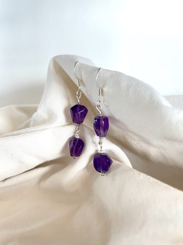 Amethyst Dangle Teardrop Earrings, Lilac Seed Beads, Silver Plated Earrings, Minimalist Beaded Earrings Healing Gift - Image 5